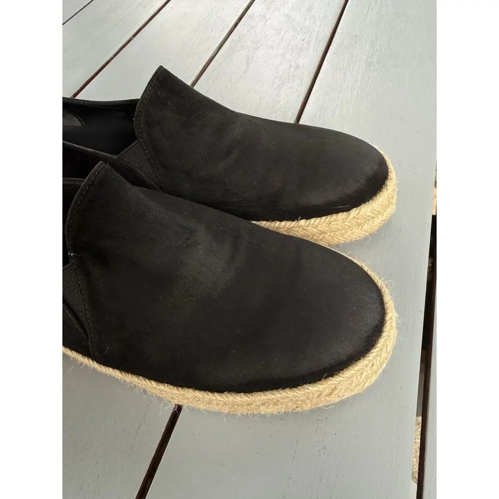 Stuart Weitzman Women's Size 6M Black Beige Suede Espadrille Flats Slip On Shoes
